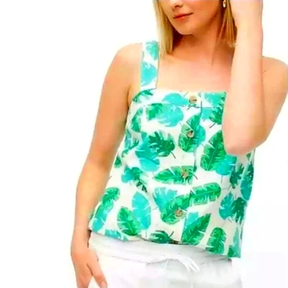 J.Crew Factory Linen Blend Palm Print Top L NWT - Picture 1 of 5